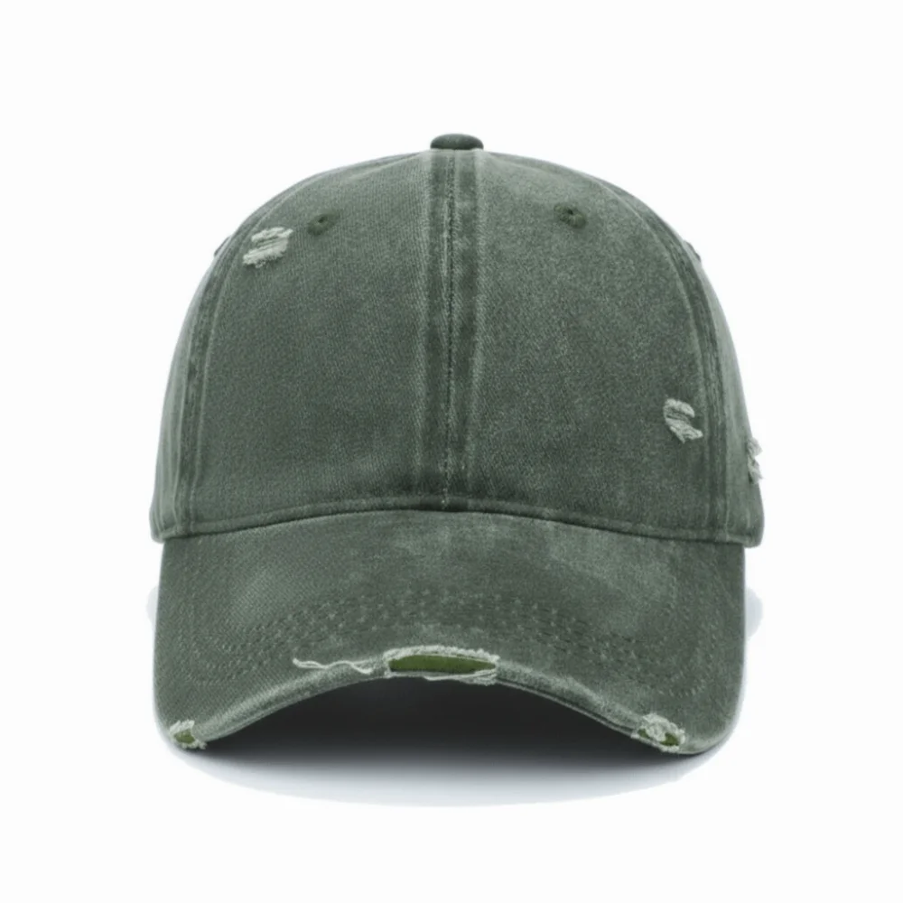 Ripped Brim Broken Hole Baseball Cap Visor Washed Cotton Baseball Hats Adjustable Casual Sunscreen Hats For Man Women Unisex Zpaxo Green