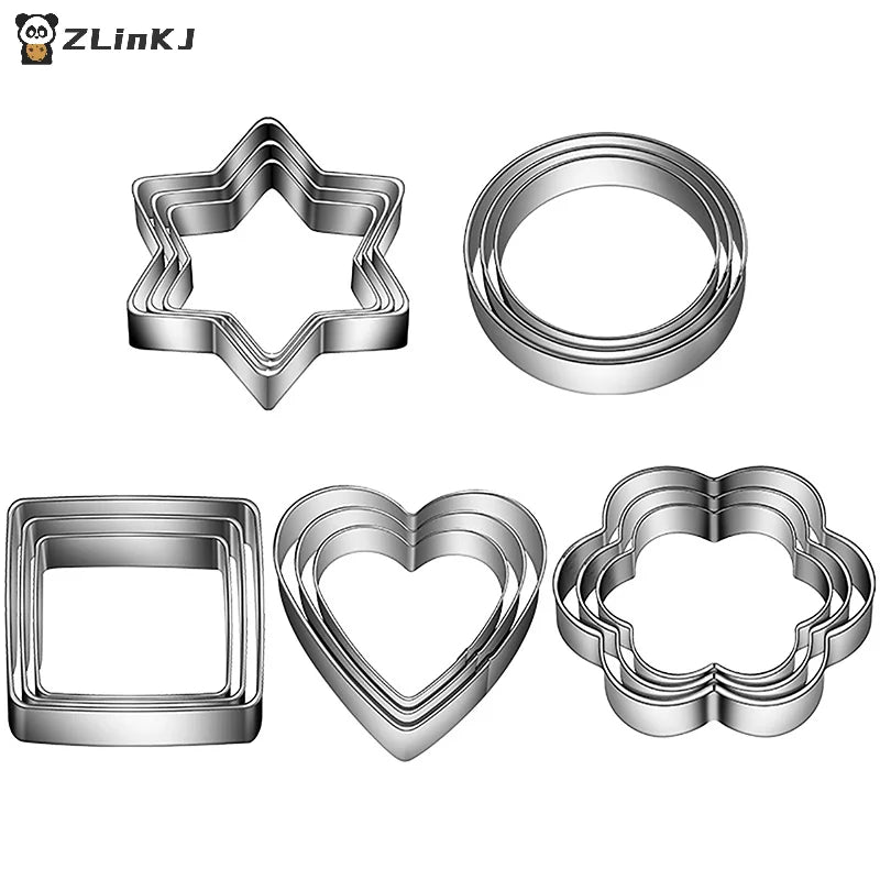 ▶3pcs/set Star Heart Flower Shaped Stainless Steel Cookie Cutter Baking Egg Mould Biscuit DIY Mold Cutter Zpaxo
