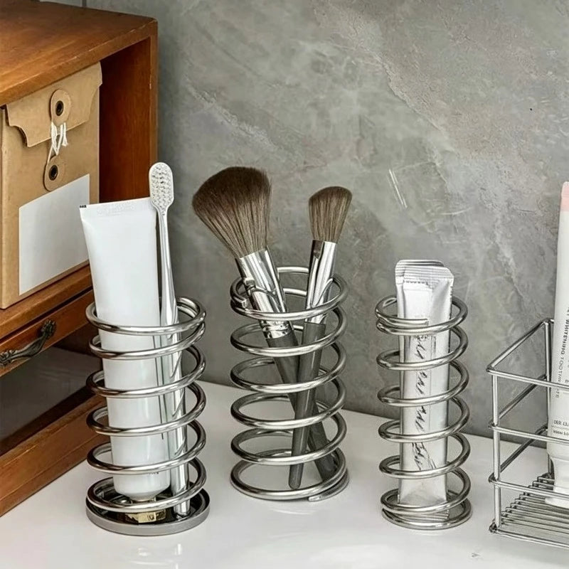 Stainless Steel Toothbrush Holder Bathroom Accessories Tool Toothpaste Makeup Brush Storage Rack Home Decoration Brush Holder Zpaxo