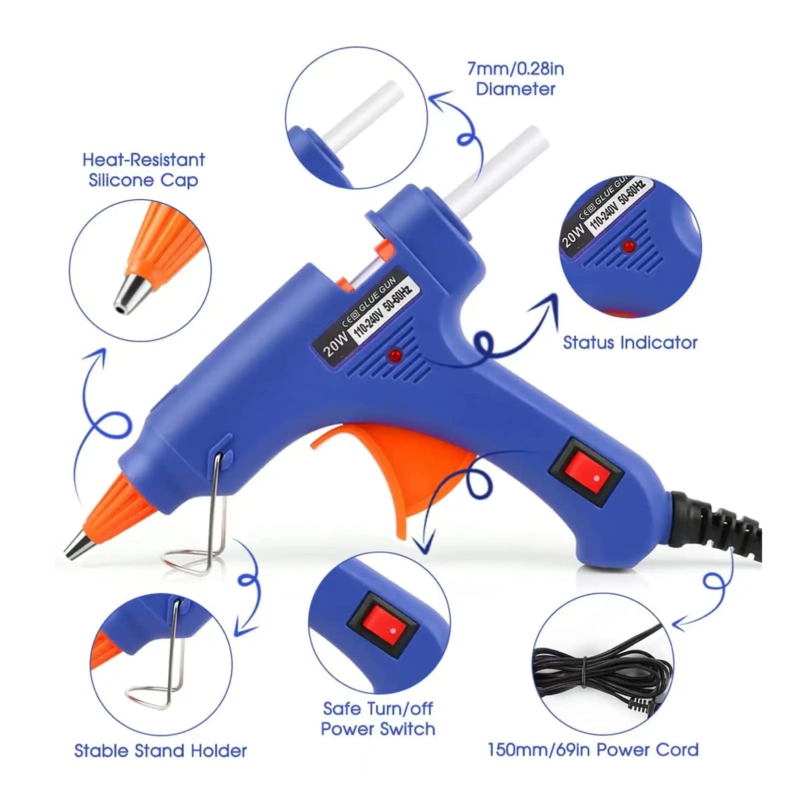 20W Hot Melt Glue Gun with Seal Wax Glue Sticks Household DIY Industrial Guns Heat Temperature Thermo Electric Repair Tool Zpaxo