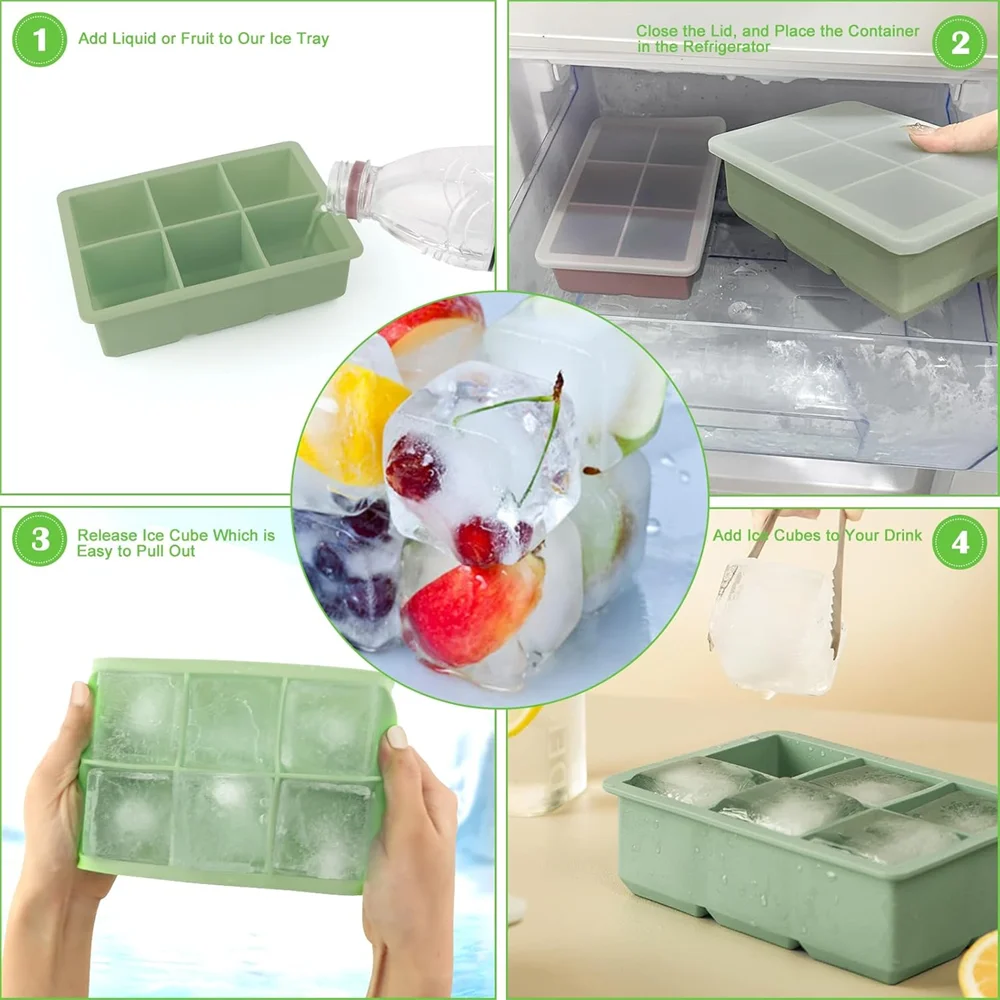 Large Ice Cube Tray Lid Stackable Big Silicone Square Mold Whiskey Zpaxo