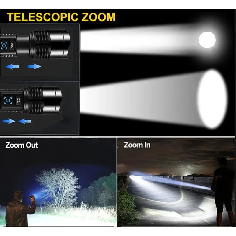 Mikenoon Rechargeable LED Flashlight – Zoom, 500m Beam, Digital Rechargeable Flashlight Zpaxo