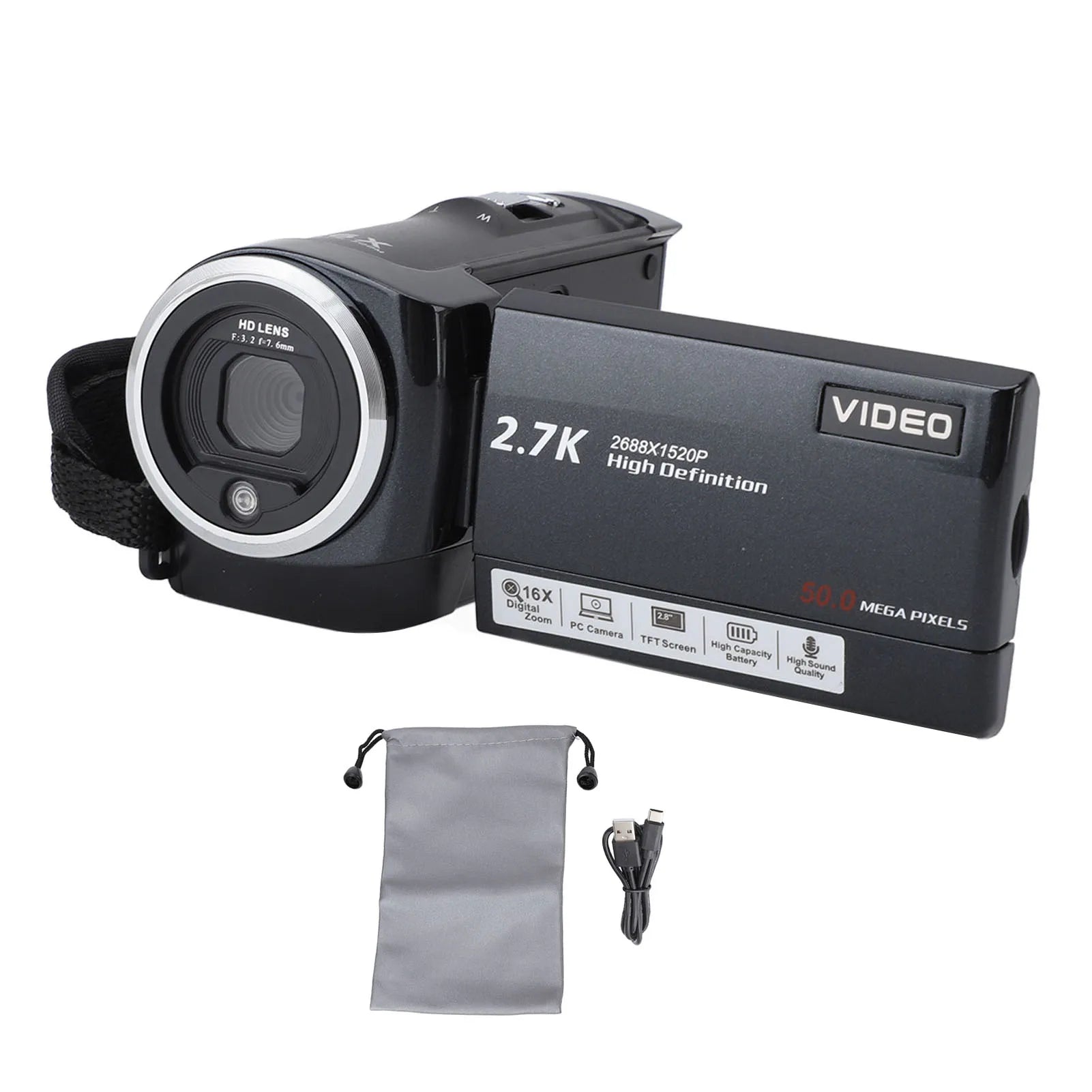 2 7K Camcorder 16x Digital Zoom Professional Face Recognition Video