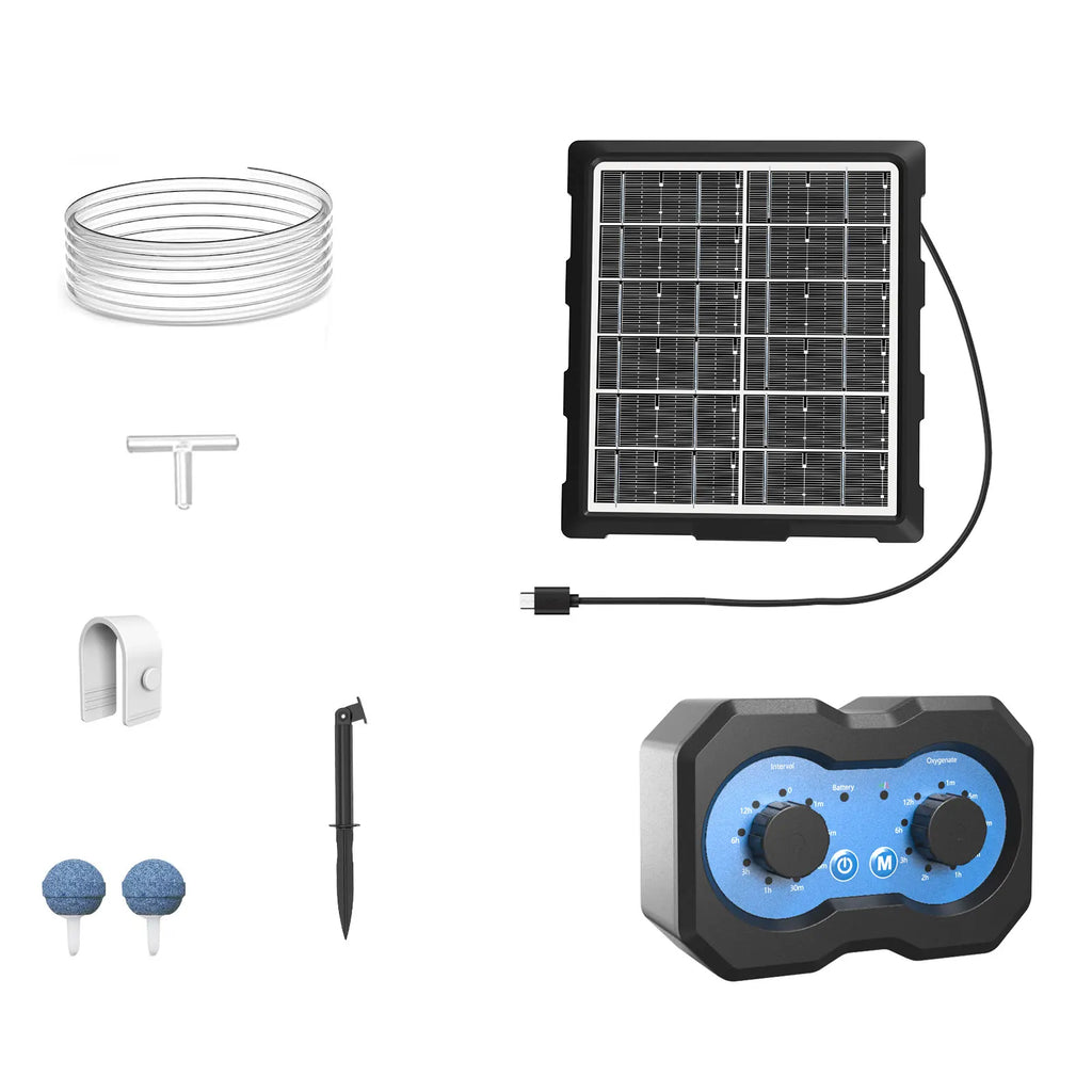 Solar Air Pump with Timer Pond Solar Oxygen Pump 2 Modes Solar Pond Aerator Bubble Adjuster for Small Pond Hydroponics Fish Tank Zpaxo