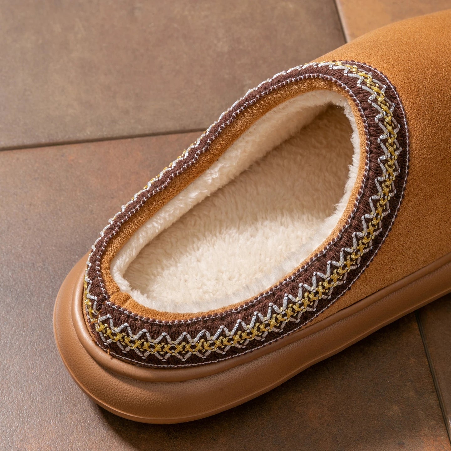 Fashion Ladies Suede Autumn Winter Slippers Plush Warm Non-slip