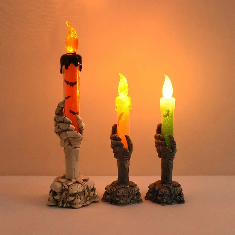 Spooky Halloween Ghost LED Candle Skull Handheld Light Eerie Purple
