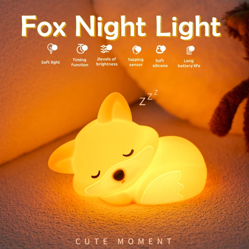 Cute Silicone Squishy Night Lamp Fox Rabbit Dimmable Nursery Nightlight Rechargeable Timing Bedside Table Lamp With Touch Sensor Zpaxo