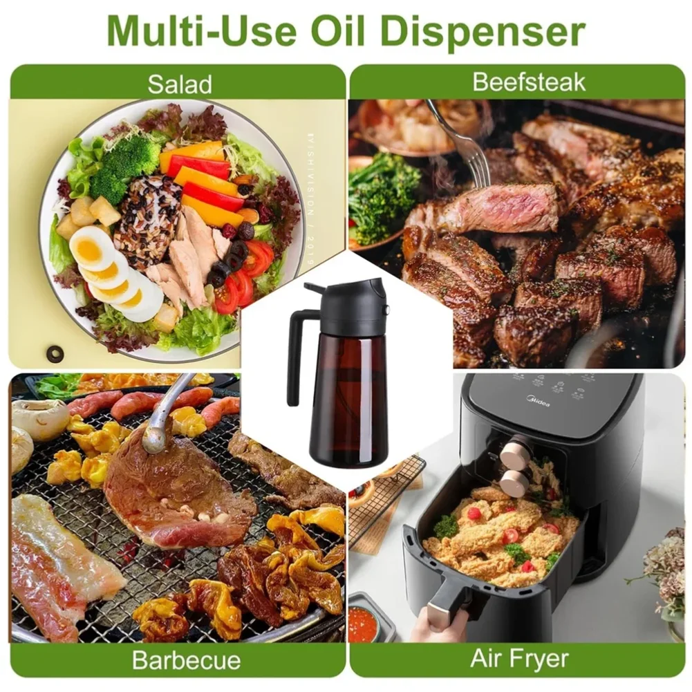2-in-1 Glass Oil Dispenser & Sprayer - 16oz/470ml Leakproof Olive Oil Sprayer Bottle for Cooking, Air Fryer, BBQ, Baking, Salad Zpaxo