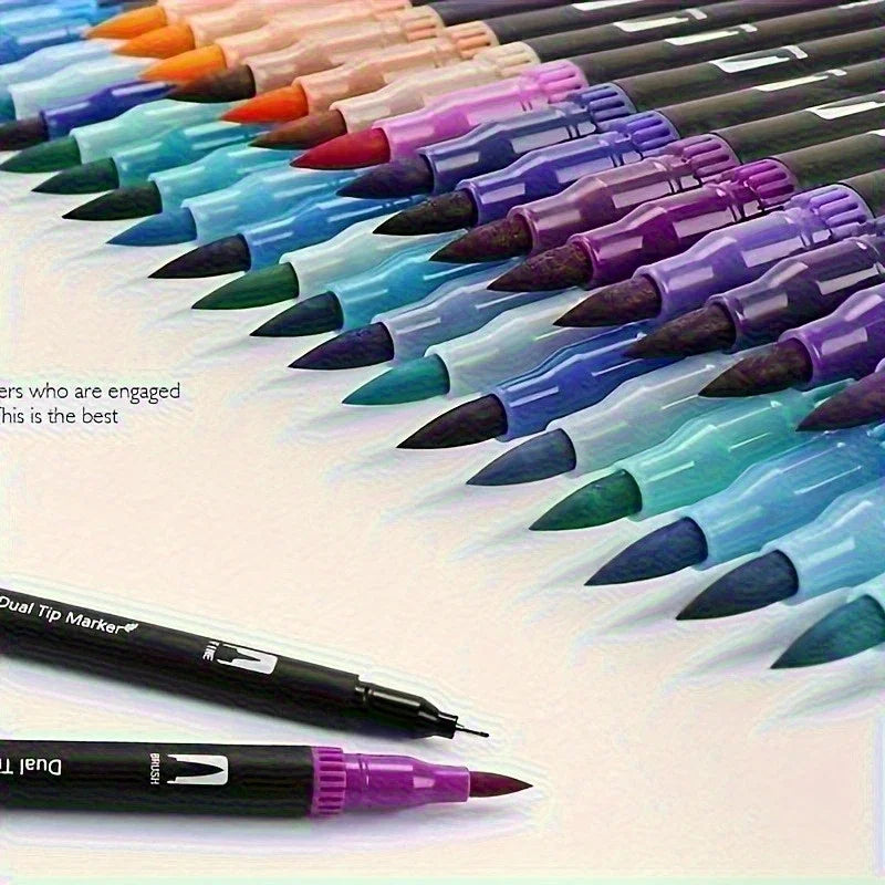 24pcs Watercolor Art Markers Brush Pen Dual Tip Fineliner Drawing for Calligraphy Painting Colors Set Art Supplies Zpaxo