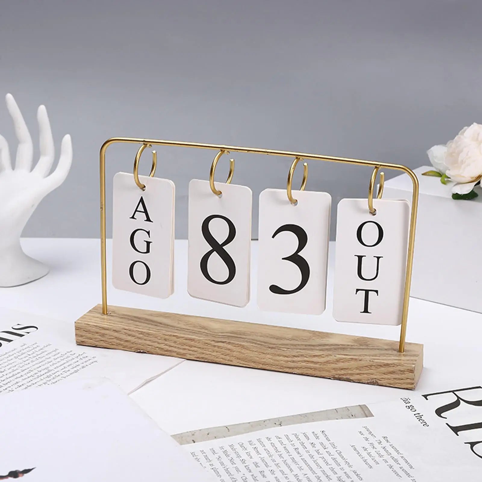 Wooden Perpetual Calendar Modern Metal Standing Base Daily Desk Home