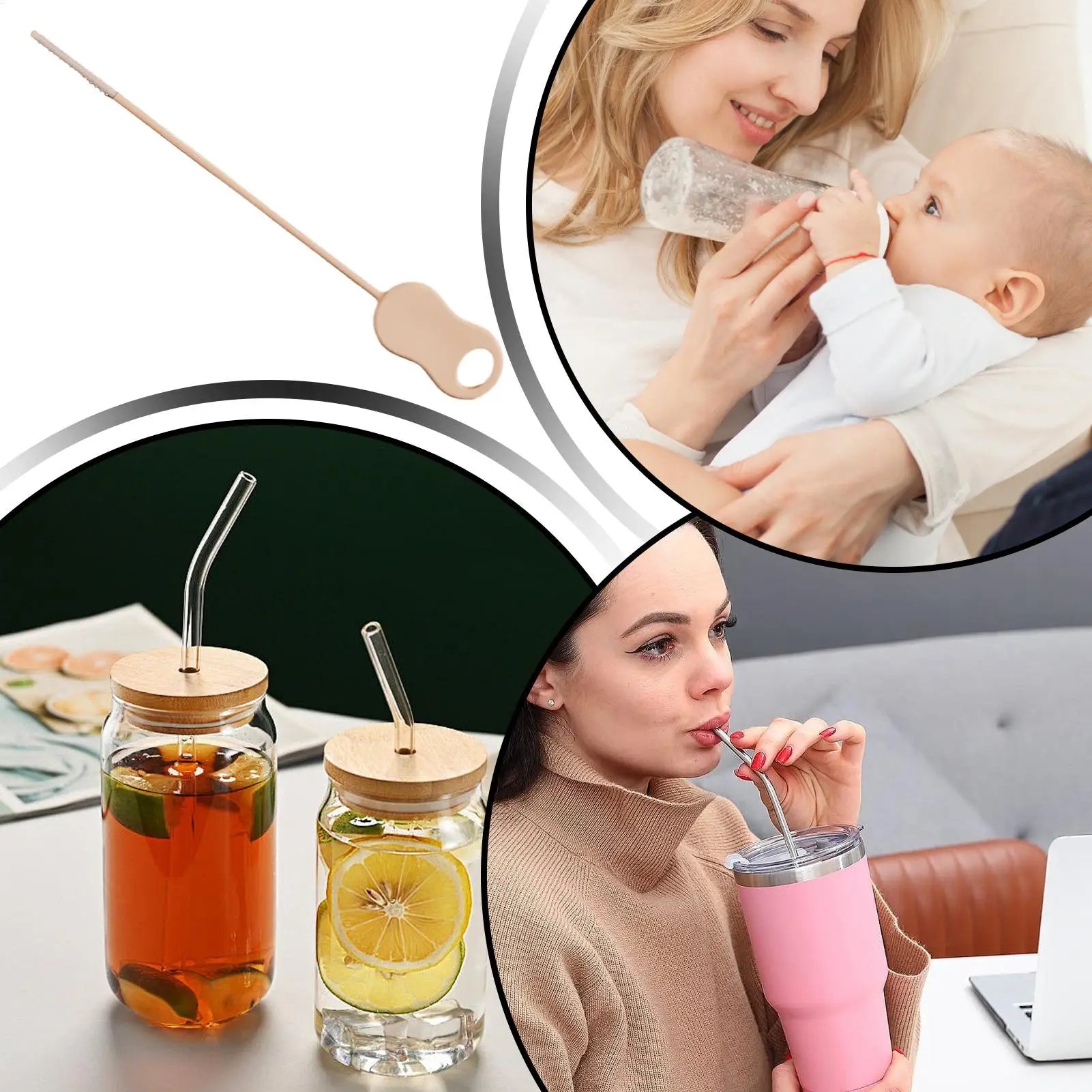 Straw Cleaner Brush Bendable Silicone Washer Straw Bottle Cleaner Brush Extra Long For Travel Water Bathroom Dish Glass Kitchen Zpaxo