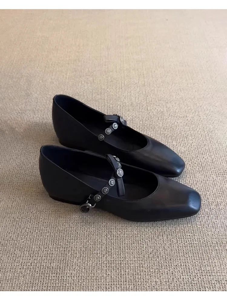 Flat Shoes for Women 2025 Spring and Autumn French Women flats Bow Shallow Mouth Ballet Shoes Square Toe Retro Mary Jane Shoes Zpaxo Black 35