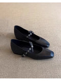 Flat Shoes for Women 2025 Spring and Autumn French Women flats Bow Shallow Mouth Ballet Shoes Square Toe Retro Mary Jane Shoes Zpaxo Black 35