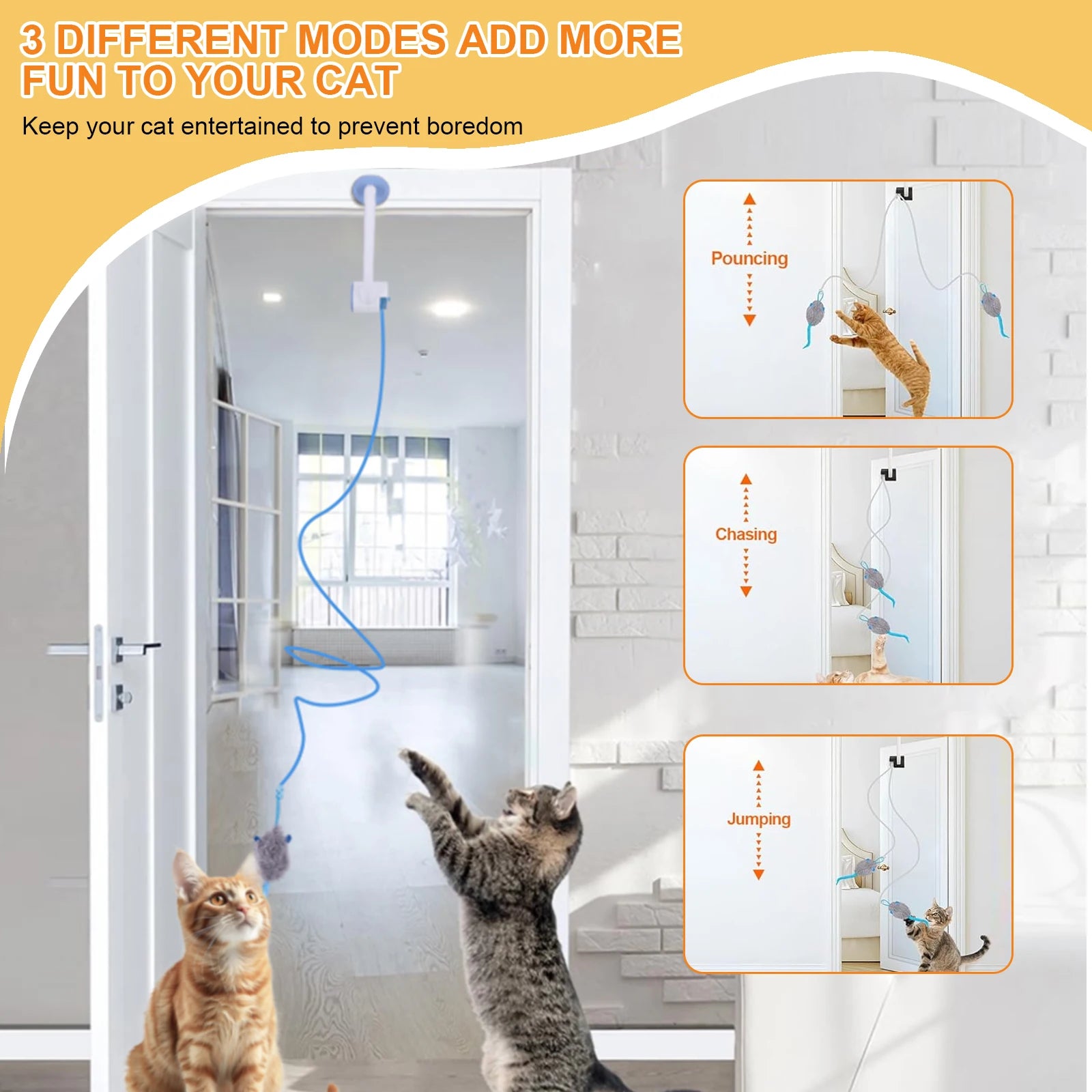 Door Hanging Auto-rebound Cat Toy Retractable Kitten Teaser 3 Catnip Zpaxo