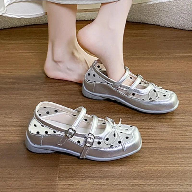 2026 Summer Women's Bow Embellishment Wave Point Comfortable Single Zpaxo