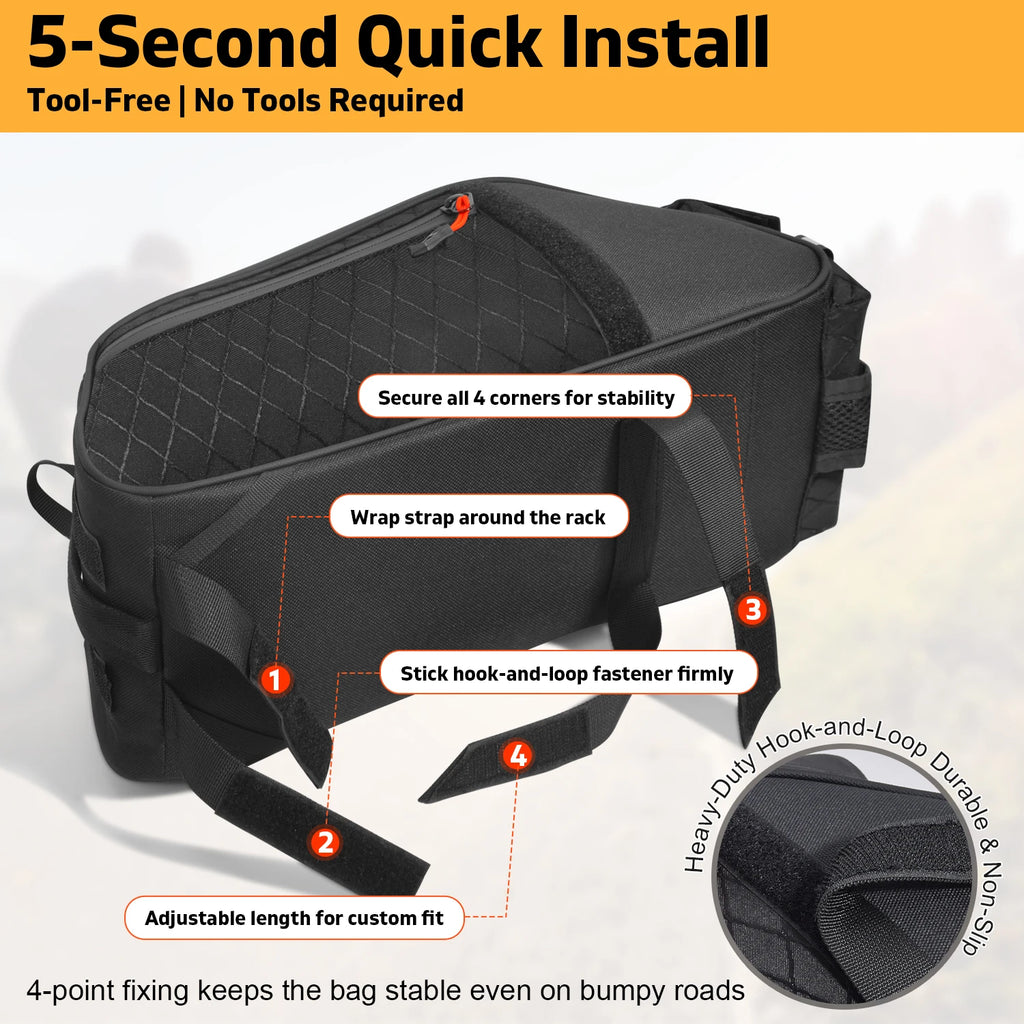 New Bike Trunk Bag Upgrade 900D 10L Large Capacity Anti-Tear Multi-Use Quick Install fixing Commuting outdoor Bicycle Accessory Zpaxo