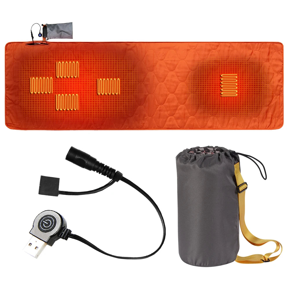 USB Heating Sleeping Mat 7 Zones Heated Mattress Adjustable Temperature Electric Heating Pad for Outdoor Camping Tent Mat Zpaxo Black Orange
