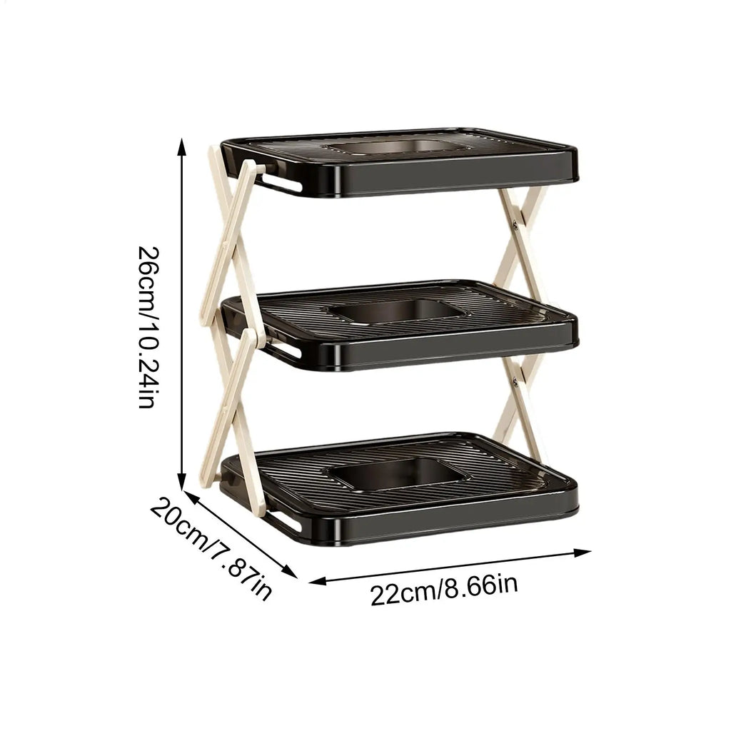 Multi Layer Prep Tray Rack 3 Tier Foldable Space Saving Kitchen