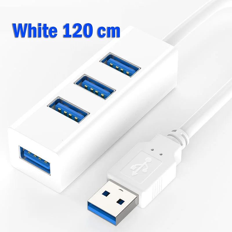 4-Port USB 3.0 Hub – Portable High-Speed USB Splitter for PC USB Hub Zpaxo white 120cm