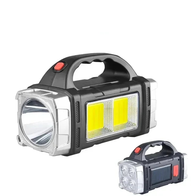 Solar USB Rechargeable LED Flashlight + COB Work Light & Power Bank