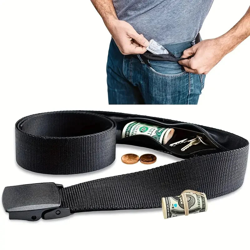 Travel security insurance anti-theft invisible money-hiding belt with hidden zipper, wallet belt and waist pouch Zpaxo