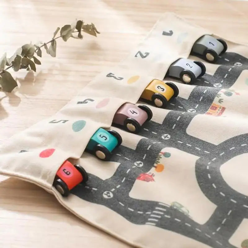 Canvas Car Toy Set Small Wooden Car Maze Toy With Canvas Play Mat Educational Vehicle Set Fine Motor Skills Game Logical Zpaxo
