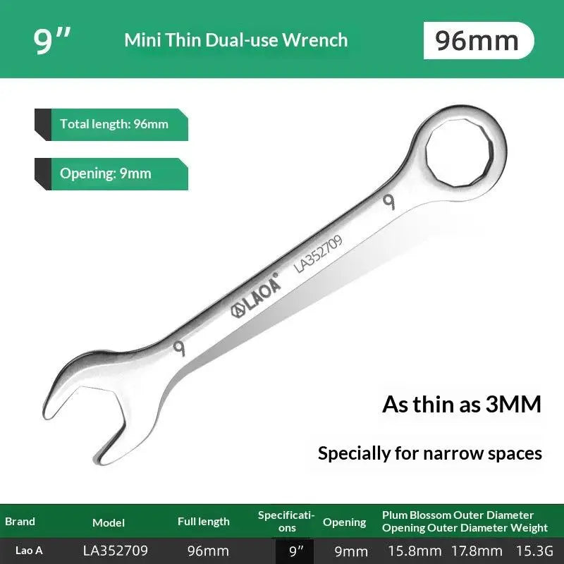 Stainless Steel Super Thin Double Open-End Wrench, Dual-Function, Sizes from 5 to 11mm Zpaxo B8