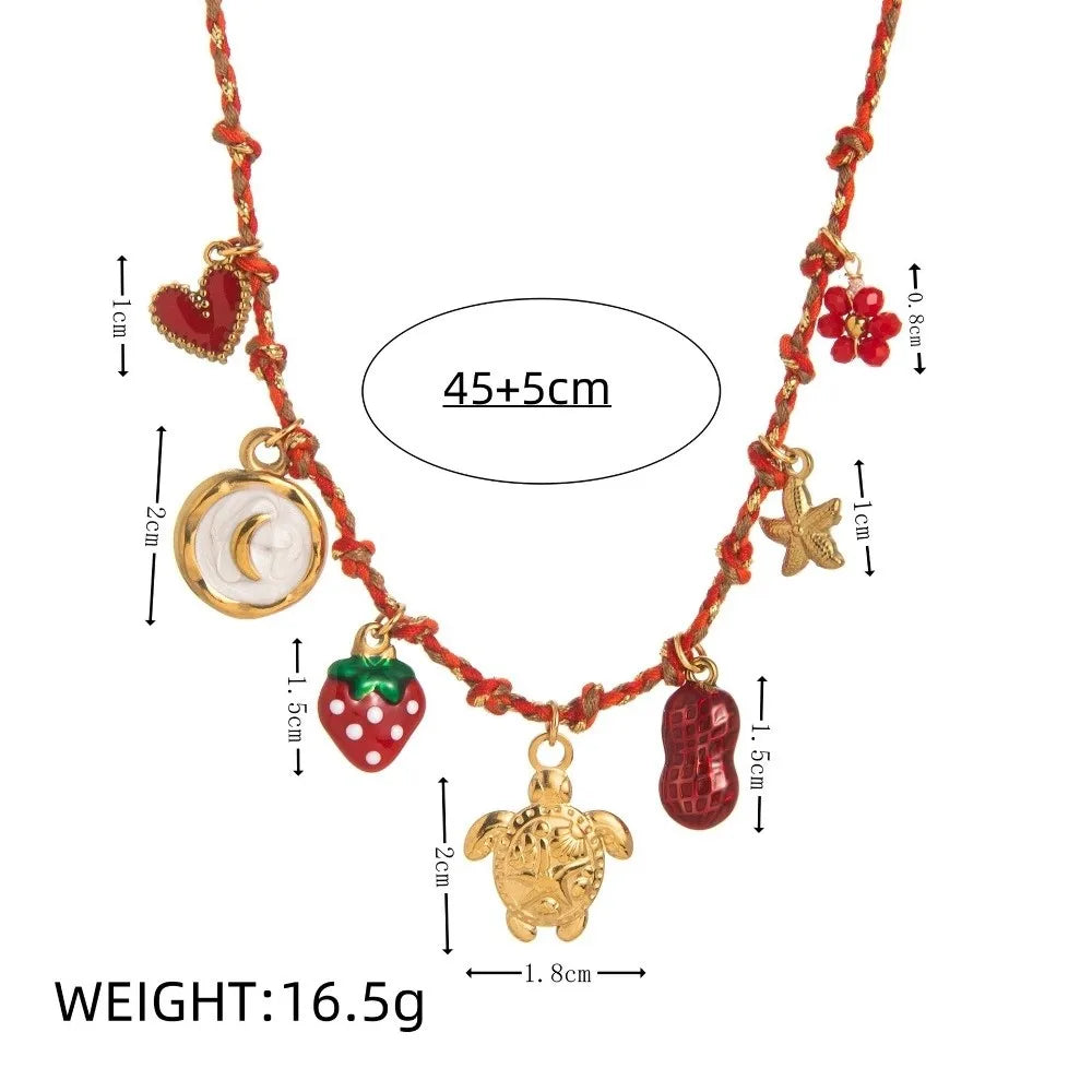 New Boho Knotting Rope Chain Necklace Starfish Sun Charm Pearl Pendant Necklace Turtle Clavicle Chain Beach Zpaxo