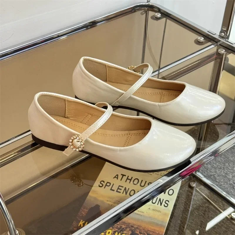 Flat Shoes for Women Spring Autumn Plus Size Round Toe Shallow Retro Single Shoe Slimming Effect New French Mary Jane Shoes Zpaxo Beige 42