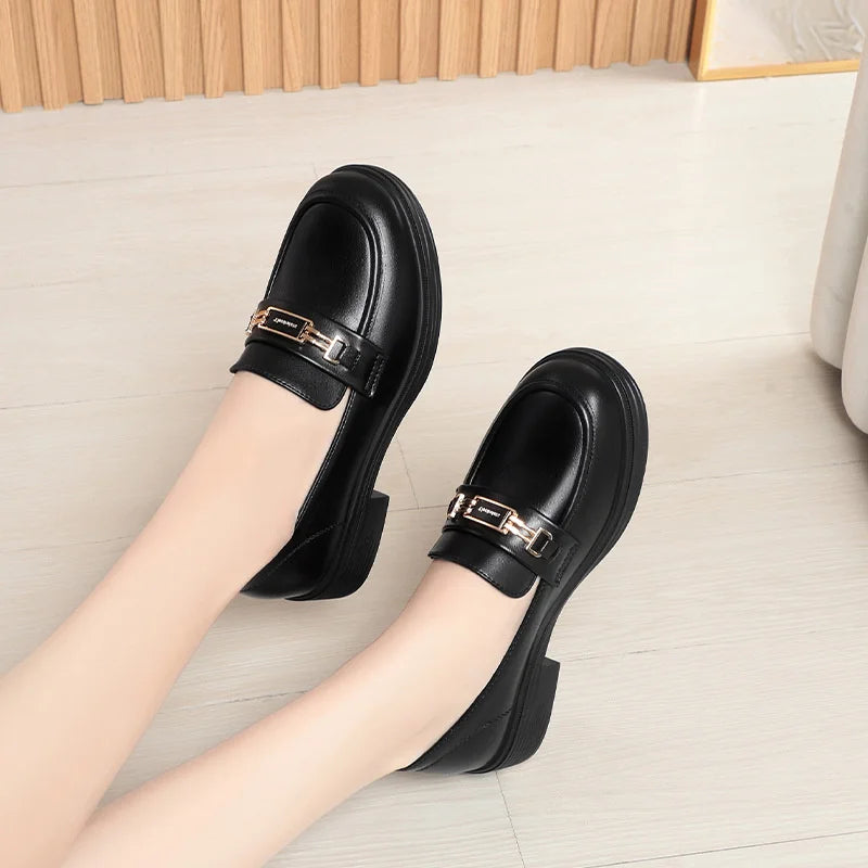 Leather Shoes Women Spring 2025 Low Heel Women's Single Versatile Zpaxo LX7292 Black 35 China Mainland