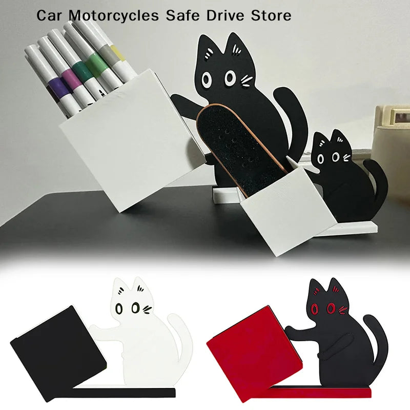 Funny Cat Pushing Box Storage Cute Desk Decorative Pen Holder