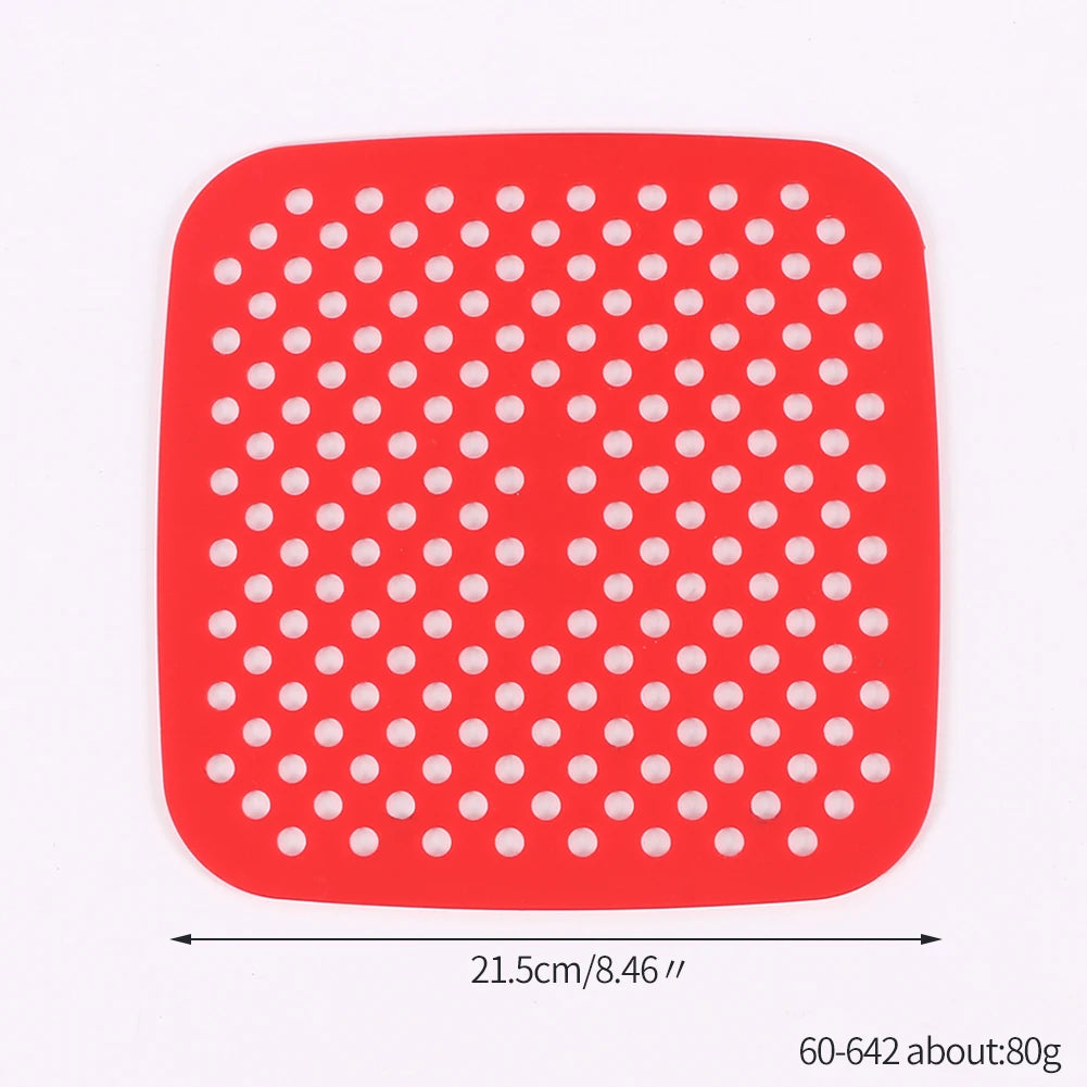 Air Fryer Silicone Liner Mat Reusable Non-Stick Baking Mat Round Square Kitchen Air Fryer Accessories Zpaxo 8.5in red square