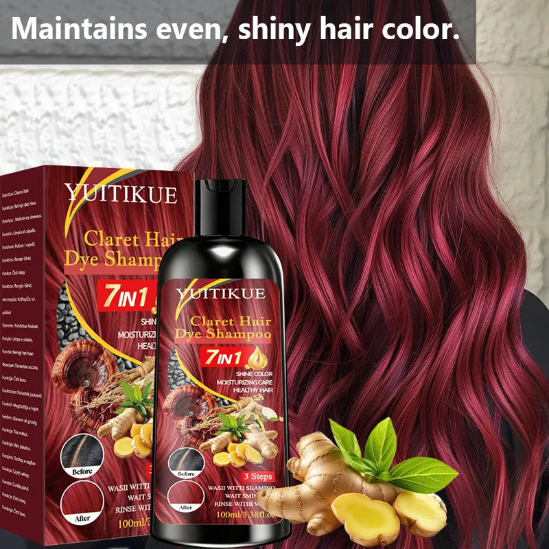 YUITIKUE Claret Color Shampoo 7-in-1 Gentle Hair Dye | Nourishing Hair Dye Shampoo Zpaxo
