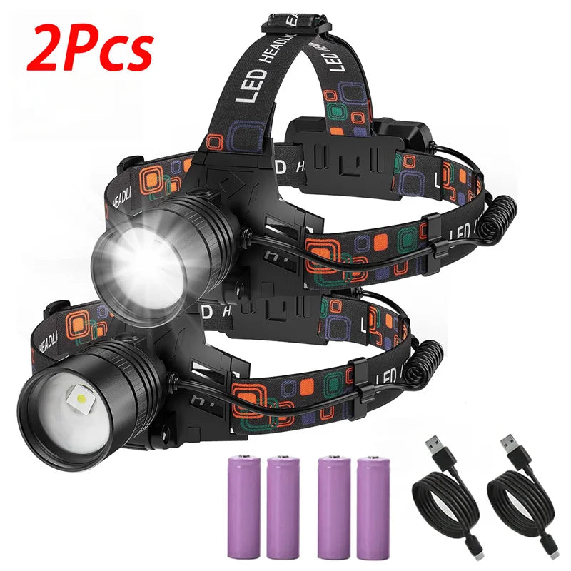 Mikenoon H02 LED Headlamp – Rechargeable Zoomable Head Torch LED Headlamp Zpaxo 2Pcs