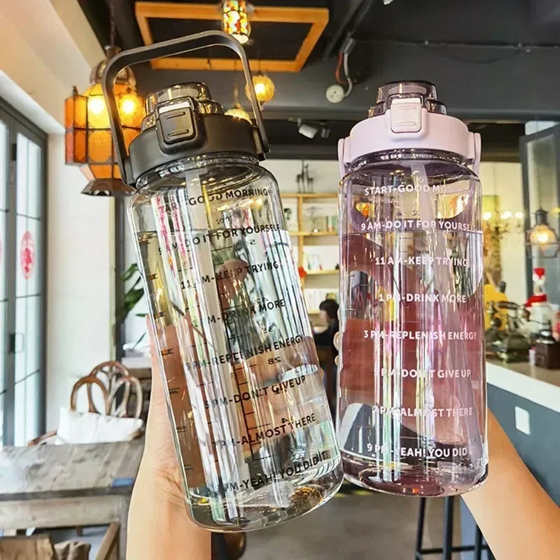 Straw Water Bottle Large Capacity Plastic Cup Portable Drink Time