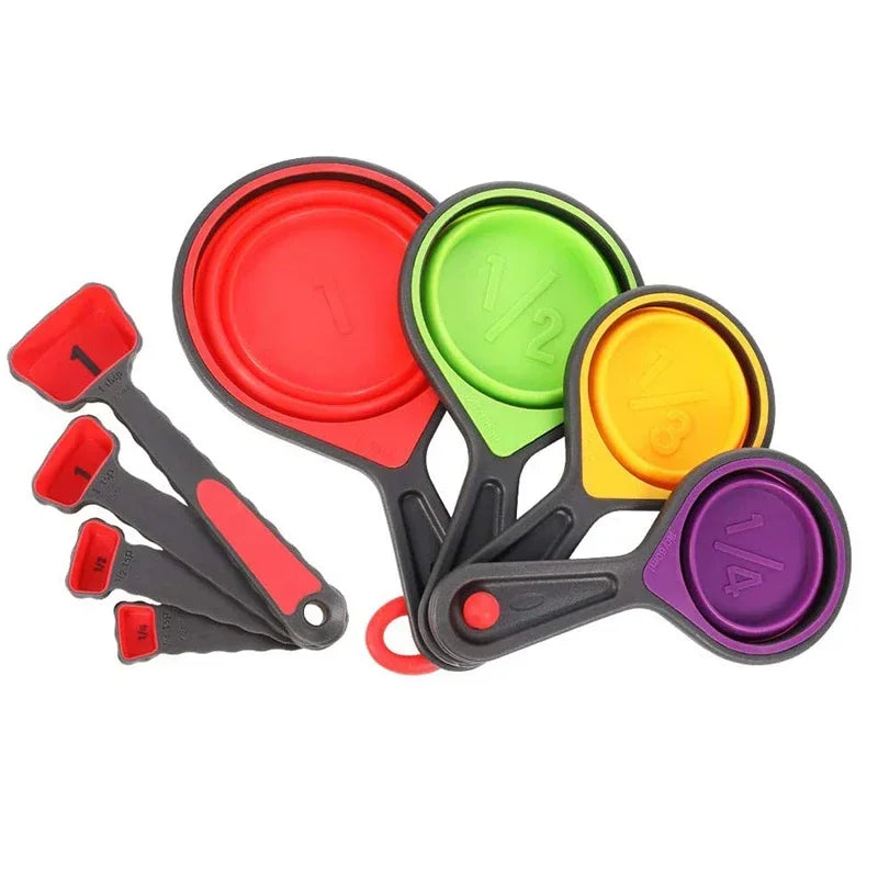 4/8Pcs Silicone Measuring Cup Measuring Spoon Collapsible Baking Measuring Tool Set for Coffee Flour Honey Sugar Baking Spoon Zpaxo 8Pcs Random Color
