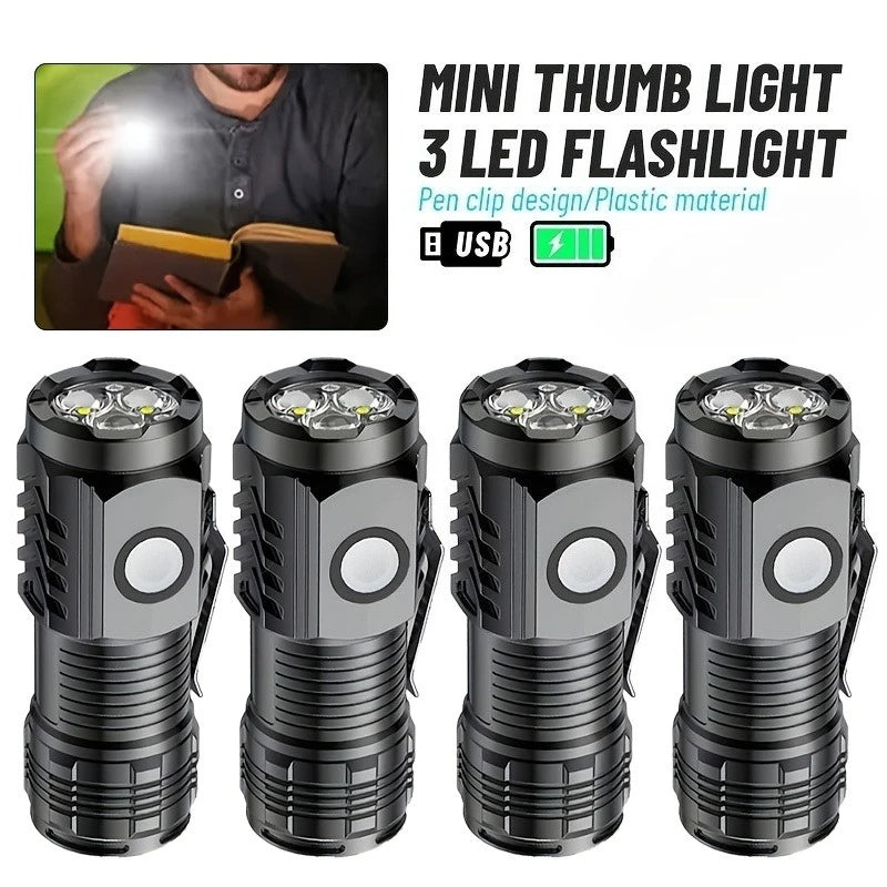 3-LED Mini Tactical Flashlight – Rechargeable 350+ Lumen Torch Tactical Flashlight Zpaxo