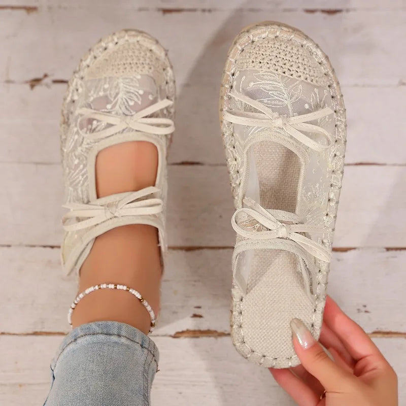Summer Women's Embroidery Bow Embellishment Thick Sole Slippers Women Zpaxo