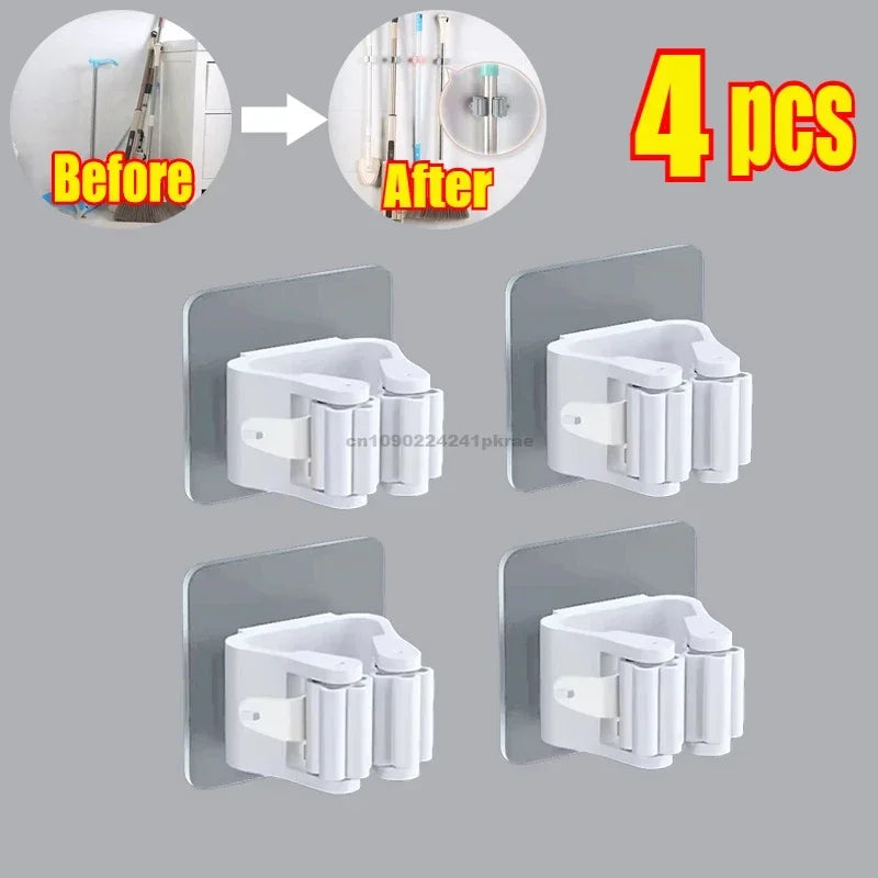 Self-adhesive Mop Holder Broom Stand Wall Mounted Mop Support Sweeping Brush Hook Storage Organizer Bathroom Kitchen Accessories Zpaxo 4pcs-White