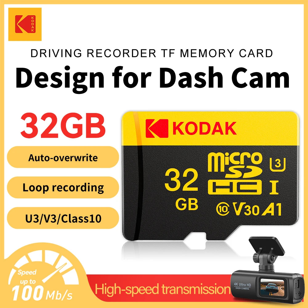 KODAK High Speed Memory Micro SD Card For Driving Recorder 16GB 32GB 64GB 128GB 100MB/s Smooth 4K& Loop Recording Micro SD Cards Zpaxo