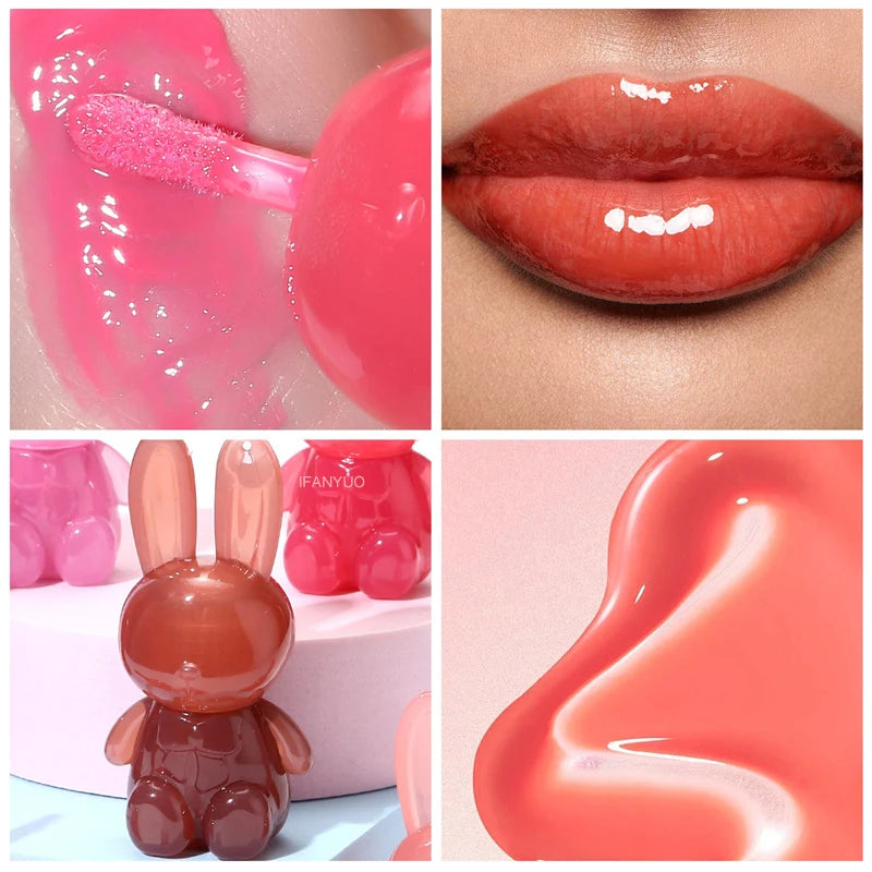 Watery Crystal Clear Jelly Rabbit Lip Gloss Long-lasting Moisturizing Smooth Shimmering Lip Hydrating Liquid Fruit Lip Tint Zpaxo