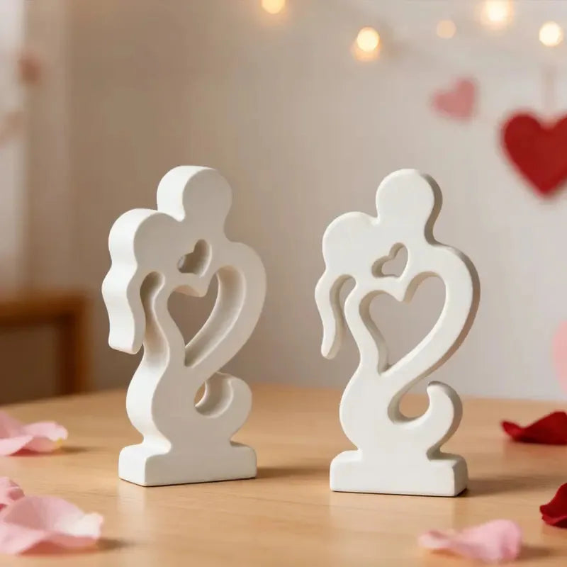 Abstract Couple Hugging Heart Resin Statue Minimalist Lover