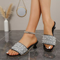 Summer Rhinestone Heel Slip-on Slippers Wear Outside Versatile Square