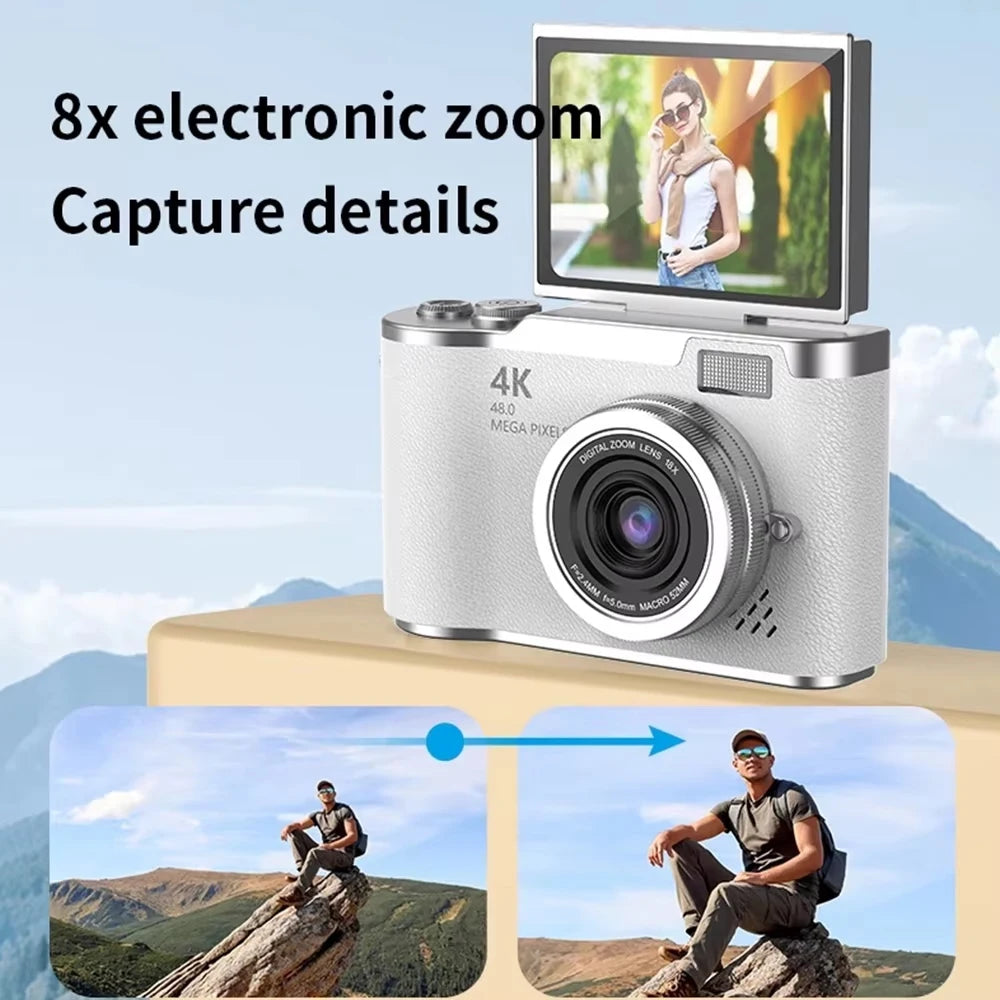New 4K CCD 8X Digital Zoom Digital Camera for Student 48MP Compact Digital Photography Camera 180 Flip Screen Selfile Camera Zpaxo