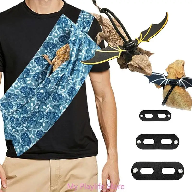 Sling Carriers for Bearded Dragons Small Reptiles Harness Leash Set with Wings Adjustable Carrying Travel Bag Zpaxo