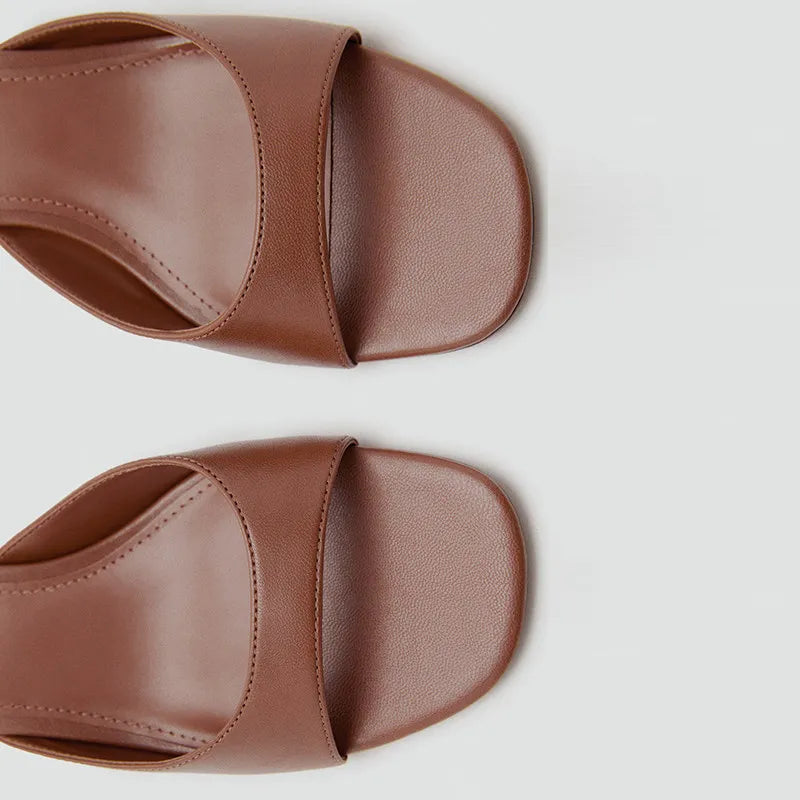 Classic Brown Leather Designer Slides Women Beach Party Slippers Low
