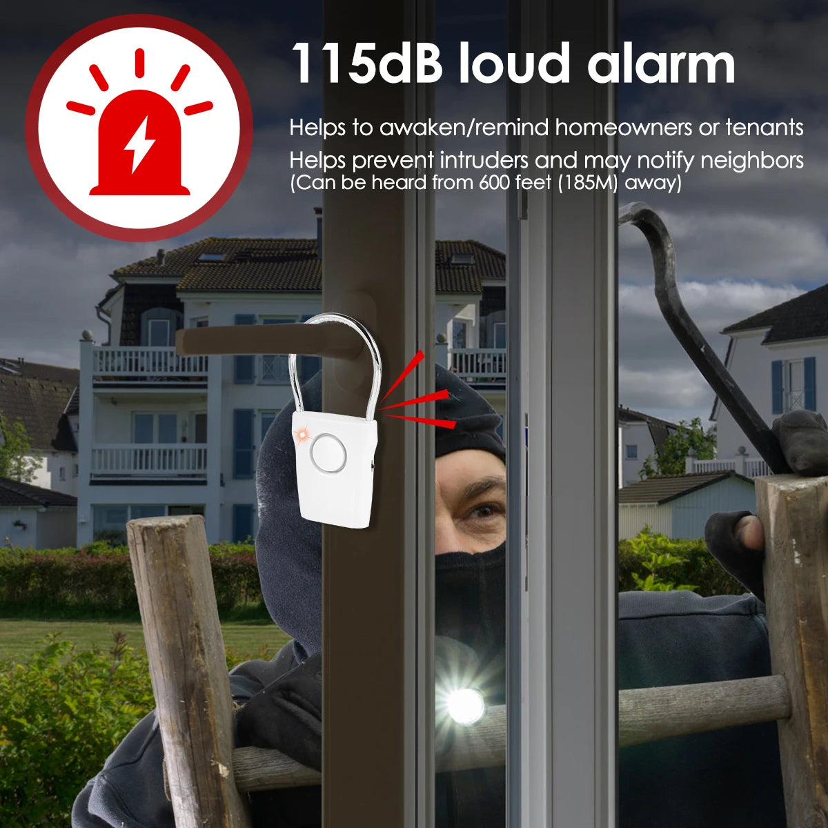 Smart Door Handle Alarm 110dB Door Security Alarm with Adjustable Settings Portable Window Alarm Ultra-Slim Detector for Travel Zpaxo