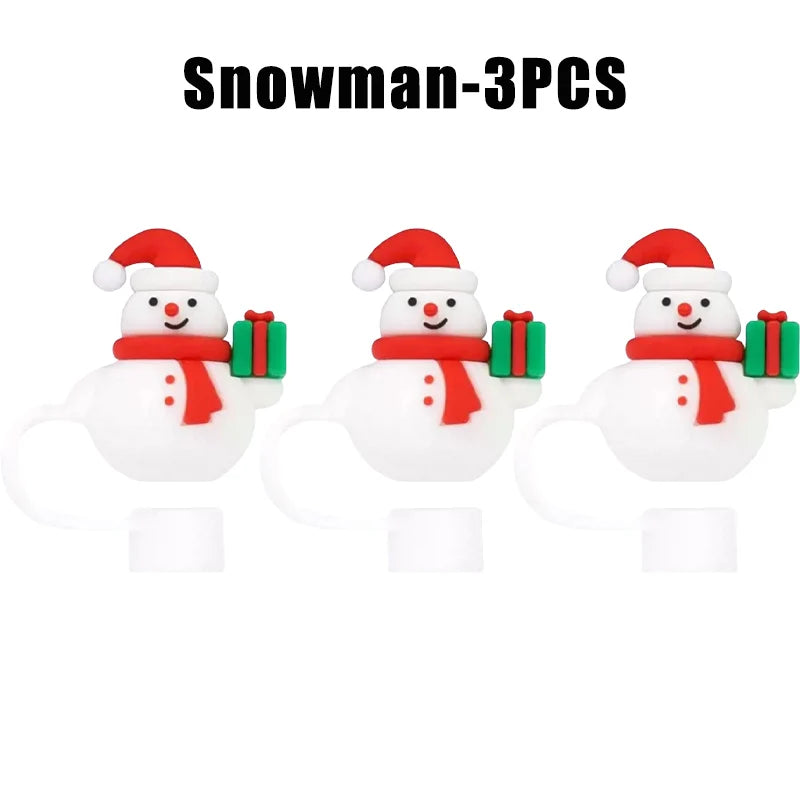 Christmas Straw Covers Caps Tumblers Dustproof Toppers Cups 30 Cup Zpaxo Snowman-3PCS