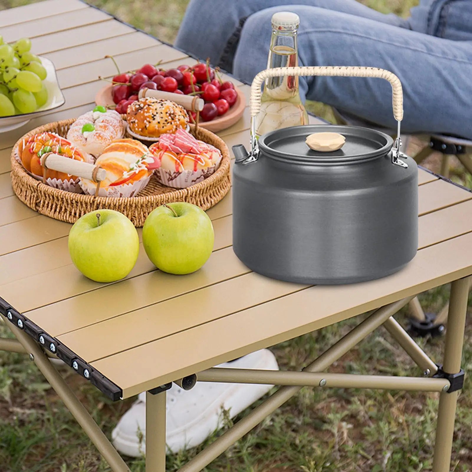 Portable Camping Kettle Ergonomic Metal Lightweight Tea Pot Silicone