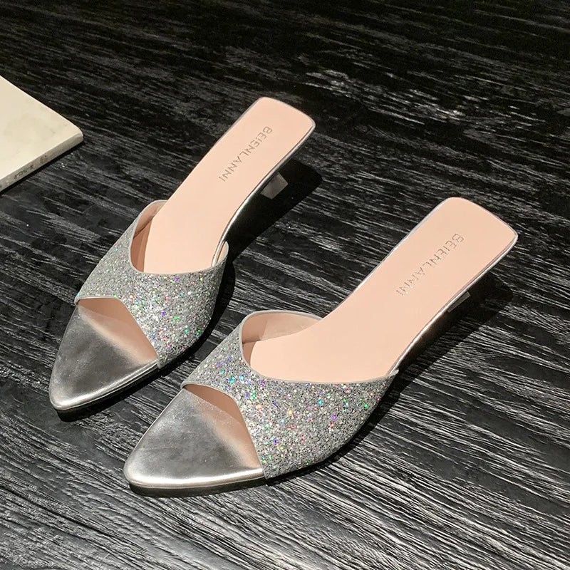 Sandals Women's Summer Outfit 2025 Stiletto Heel Pointed Heels Open Zpaxo 36 Silver